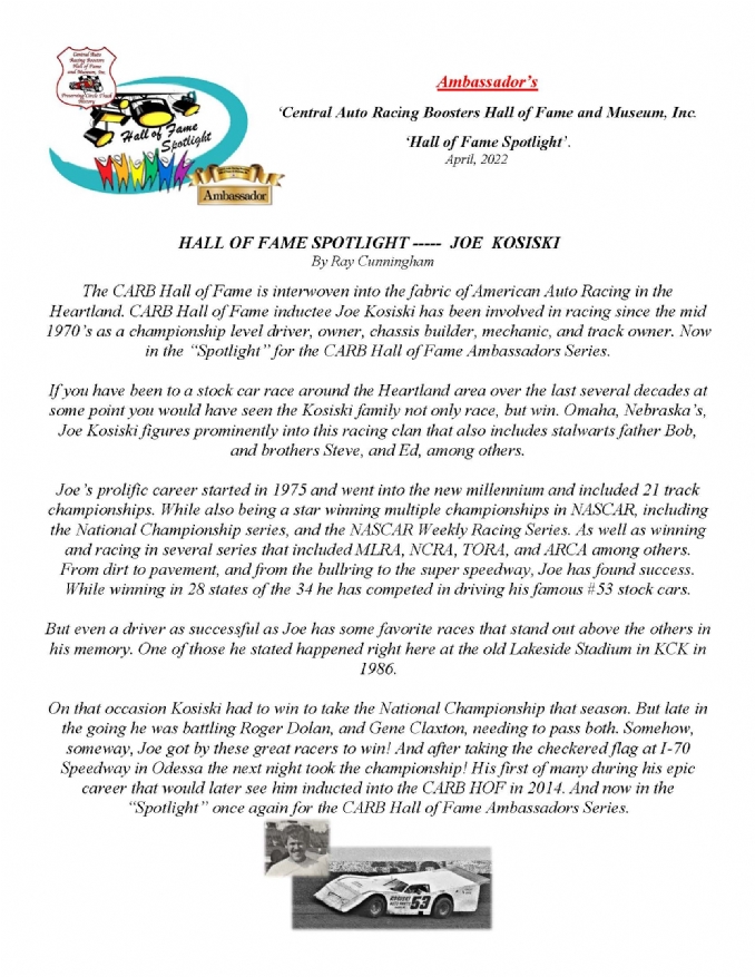 Hall of Fame Spotlight - Joe Kosiski