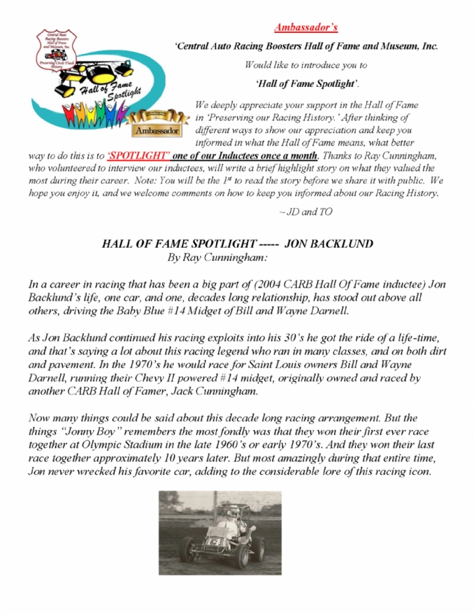 Hall of Fame Spotlight - John Backlund